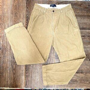 VTG Polo Ralph Lauren Mens Corduroy Pant Act Sz 31x30 Tan Pleated Cuffed Preppy